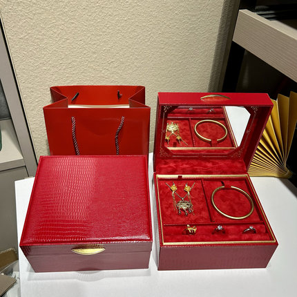 婚庆双层婚嫁盒订婚三金套装多用途锁扣戒指吊坠手镯项链收纳