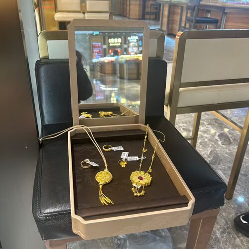 国潮风文玩带镜珠宝展示首饰项链耳钉戒指看货盘托盘展示道具托盘