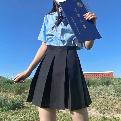 学院风纯色基础款高腰裙jk制服