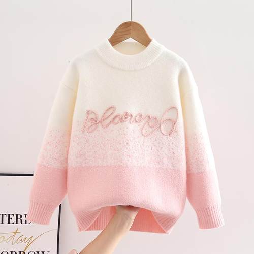 休闲冬女韩国绒手工编织女童毛衣