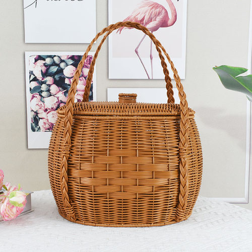 手工仿藤编织篮椭圆形家用提篮