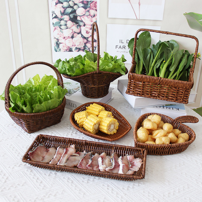 火锅店创意餐具蔬菜菌菇配菜篮菜筐菜篮托盘饭店仿藤蔬菜展示盘,收纳整理,其他收纳篮,淘宝优惠券,粉丝福利购,淘宝优惠卷