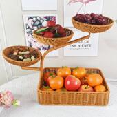 多层水果篮家用客厅零食糖果收纳架摆盘仿藤编水果迎客松步步高升