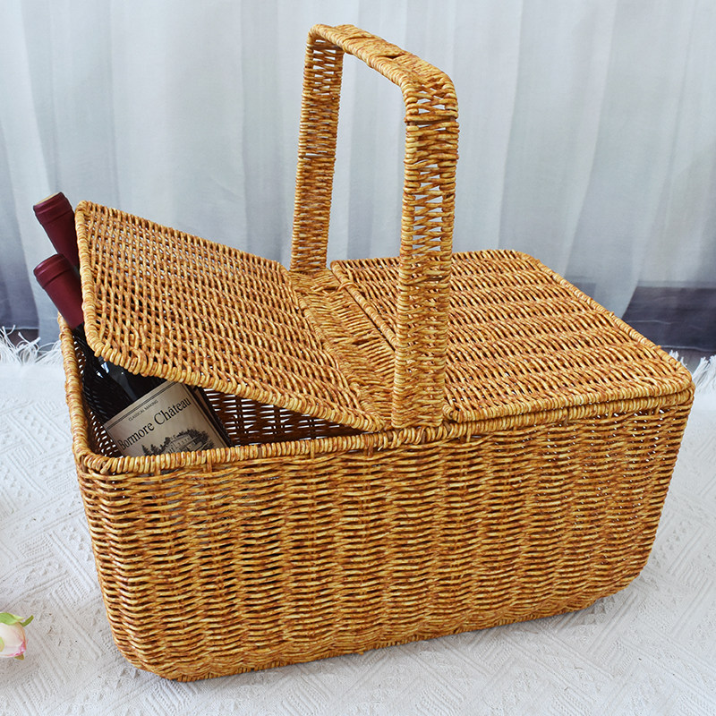 户外提手方形带盖野餐篮塑料仿藤编织购物篮菜篮水果蔬篮采摘礼篮,收纳整理,其他收纳篮,淘宝优惠券,粉丝福利购,淘宝优惠卷