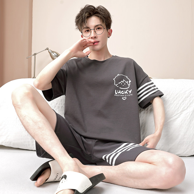 男士睡衣夏季纯棉短袖薄款卡通休闲大码宽松青少年家居服学生套装