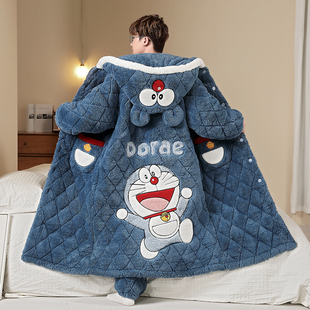 男士 珊瑚绒加厚加绒卡通动漫连帽学生棉服保暖家居服 夹棉睡衣冬季
