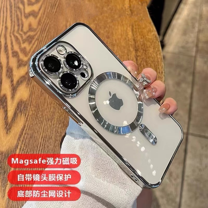 适用苹果16硅胶无线磁吸带镜头膜