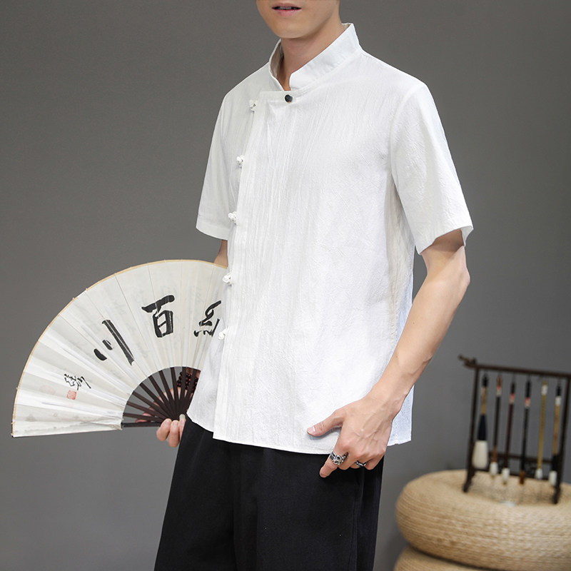 风春夏款男士民族风斜门襟盘扣长袖衬衫414-H39-P45图片