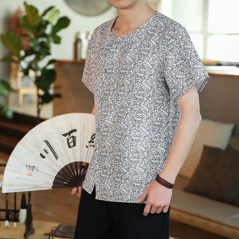 2024新款风短袖衬衫男潮流复古碎花唐装大码衬衣CS03-P35,男装衬衫,四季星座414