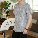 2023夏季新款风短袖衬衫男潮流复古碎花唐装大码衬衣CS03-P35，男装衬衫，四季星座414