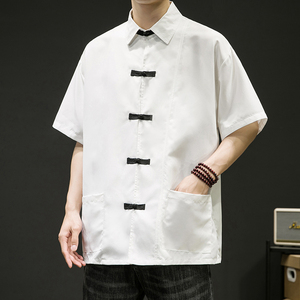 2023夏装新款风大码宽松唐装短袖衬衫414-CS210-F55图片