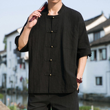 2023风衬衫复古棉麻盘扣短袖衬衣414-H009-P65，男装衬衫，四季星座414