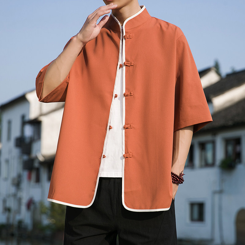 2024夏款风仿麻汉服短袖衬衫414-H008-F60,男装衬衫,四季星座414