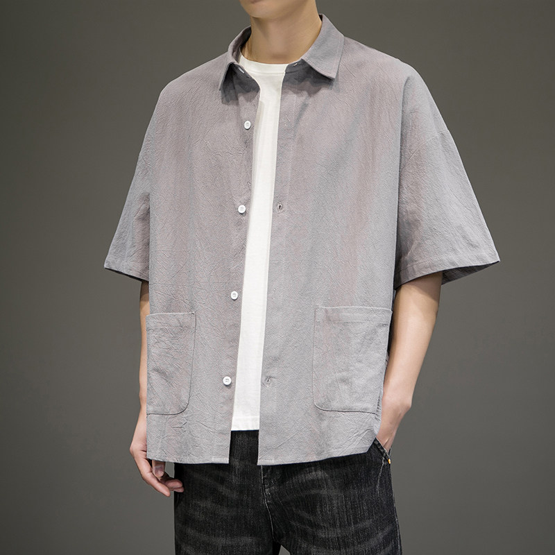 2023春夏新款男风复古短袖大码衬衫上衣414-H001-F38图片