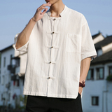 2023风衬衫复古棉麻盘扣短袖衬衣414-H009-P65，男装衬衫，四季星座414