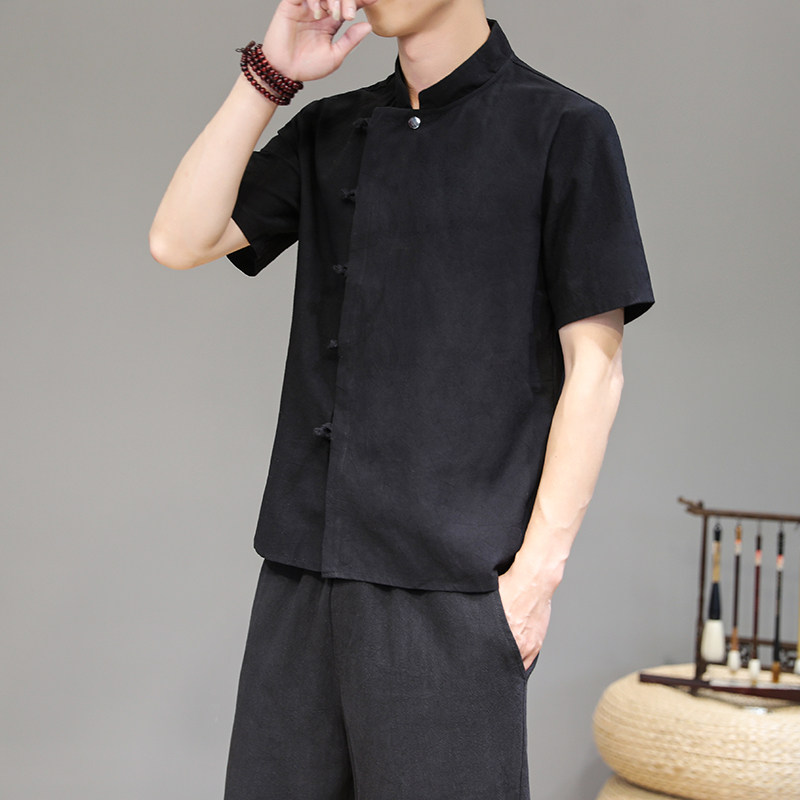 风春夏款男士民族风斜门襟盘扣长袖衬衫414-H39-P45,男装衬衫,四季星座414