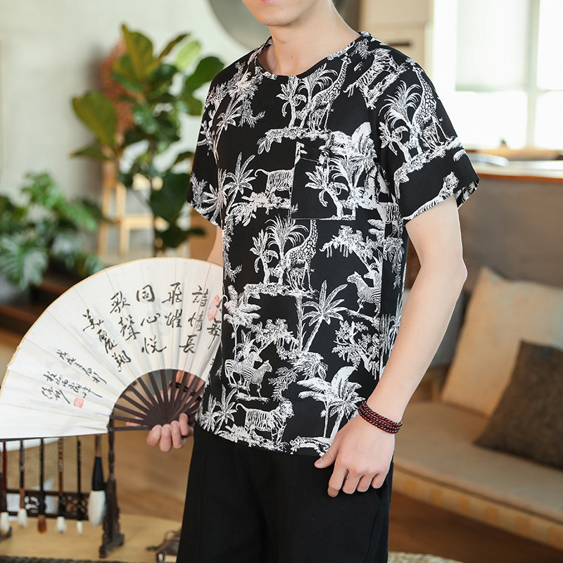 夏季新款T恤男风短袖印花潮流大码复古t恤TX04P25,男装T恤,四季星座414