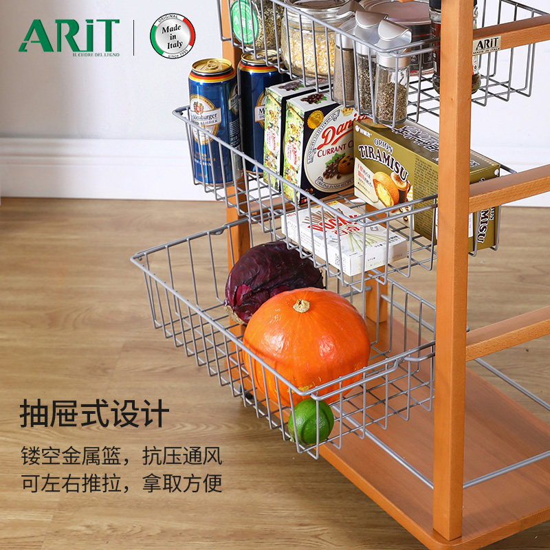 利快意大利进口置物架零食蔬菜落地多层实木小推车厨房收纳储物架