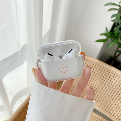 简约红色线条爱心适用于airpods1代耳机保护壳透明硅胶Pro2代耳机保护套软壳pods2简约小众苹果AirPods Pro