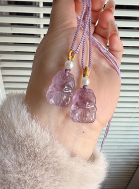 天然紫水晶狐狸九尾狐吊坠苏苏公主狐可爱九福聚顶紫气东来贵人