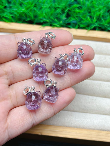 天然紫水晶九尾狐吊坠万能扣小滴溜文玩手串水晶手链项链diy配饰