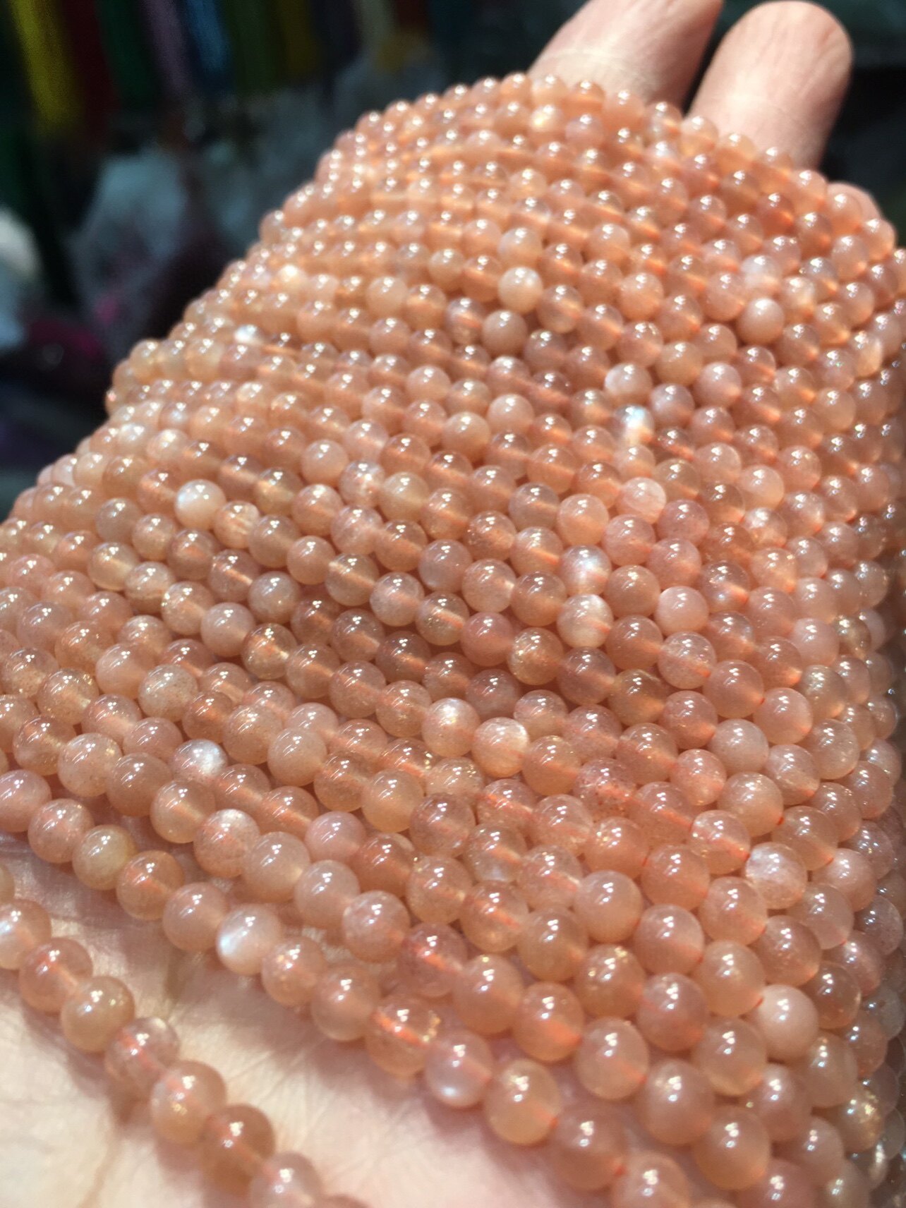 新货天然太阳石手链圆珠4m半成品颜色润 晶体通透 水头足礼物