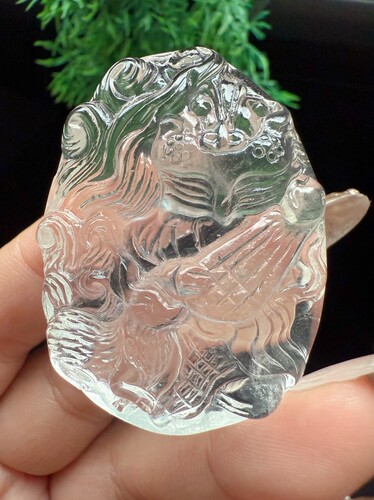 天然白水晶双狐吊坠琴狐精工雕刻精美手工爱情婚姻吉祥礼物男女