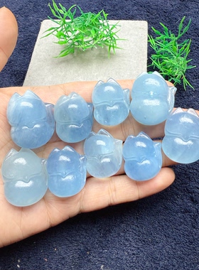 清货天然海蓝宝狐狸吊坠大头狐狸挂件男女款水晶挂坠饰品礼物