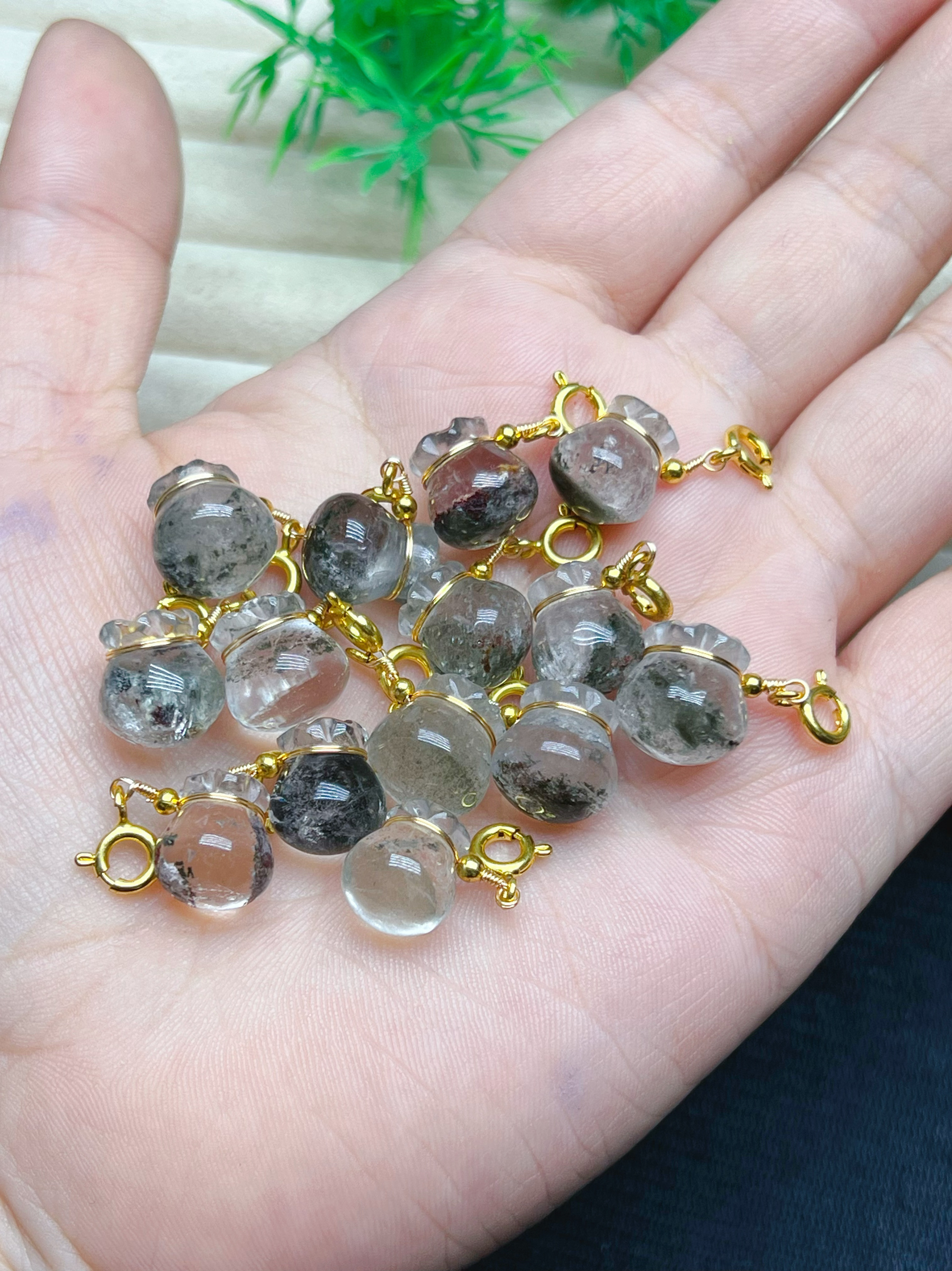 天然绿幽灵钱袋吊坠花幽灵小提溜项链手链饰品配件配饰挂件