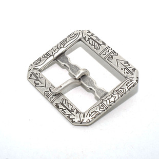 纯铜花皮带扣 复古腰带针扣头 日字针扣内径40mm镀古银八角扣美式