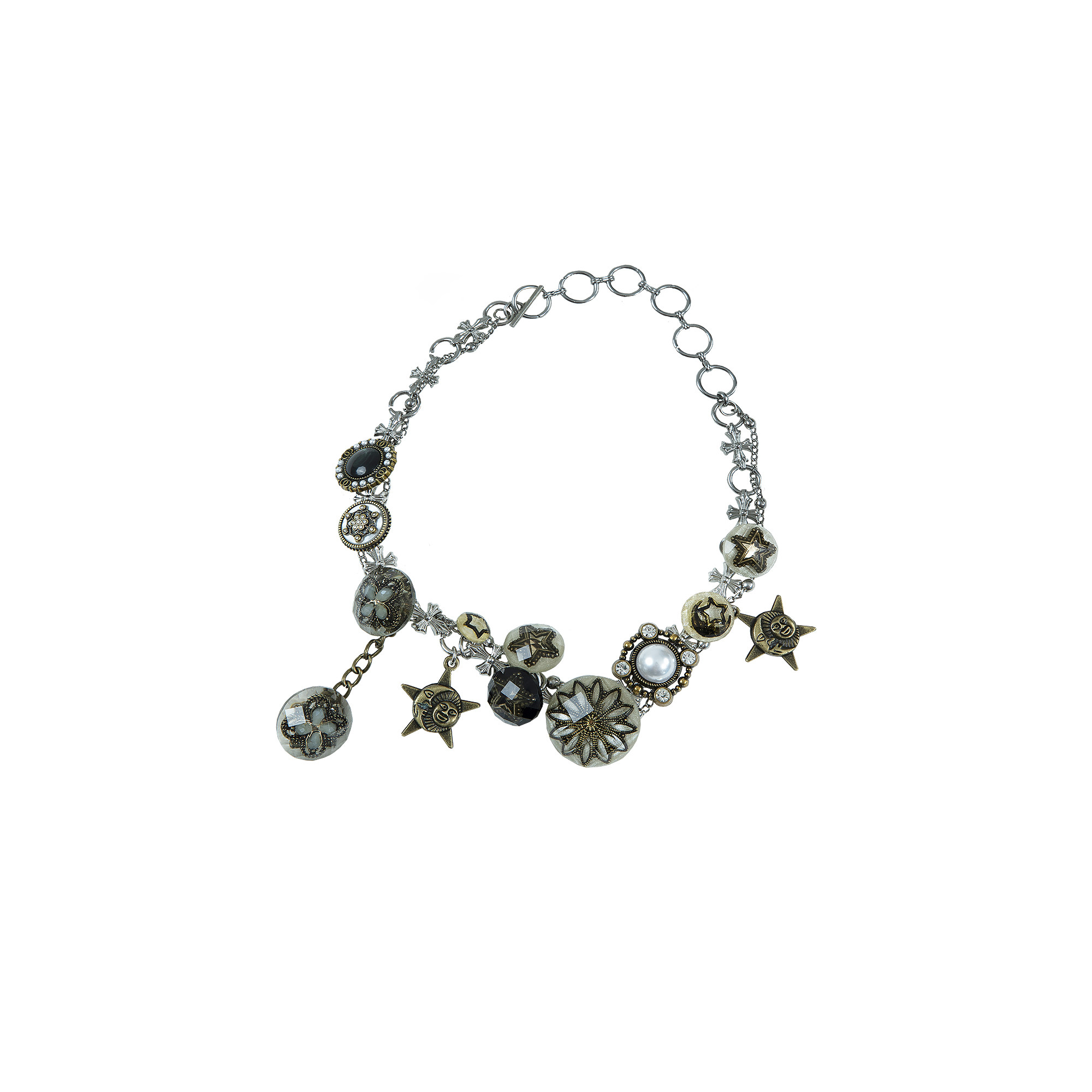 thumbnail for NO ROMANCE ORIGINAL VINTAGE HEAVY INDUSTRY PUNK DISTRESSED SWEET COOL NICHE BUTTON NECKLACE PENTAGRAM COLLARBONE CHAIN
