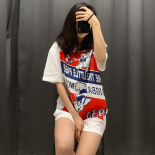 网红ins风抖音同款三只小猪精梳棉T恤小飞象小恐龙纯棉短袖女