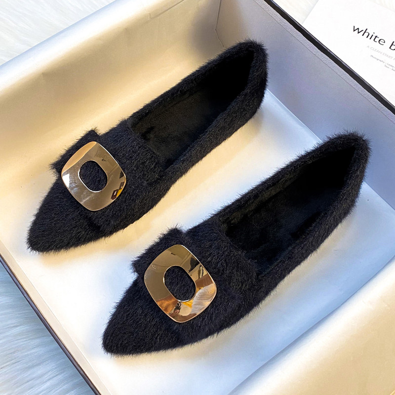 尖头毛毛鞋女秋冬外穿2025新款水貂毛加绒豆豆鞋一脚蹬大码棉瓢鞋,女鞋,深口单鞋,淘宝优惠券,粉丝福利购,淘宝优惠卷
