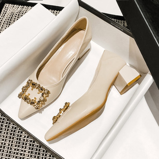 小码 41到43 粗跟真皮单鞋 高跟鞋 34软底大码 船鞋 女夏2026新款