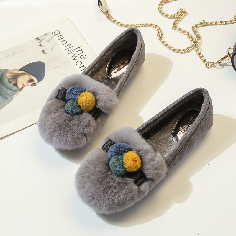 豆豆鞋女冬加绒外穿毛毛鞋女秋冬兔毛棉鞋女款脚宽大码瓢鞋41到43