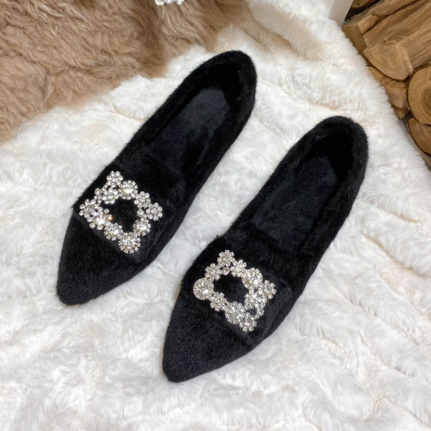 毛毛鞋女秋冬外穿2025新款尖头保暖妈妈棉鞋防滑厚底豆豆鞋女加绒,女鞋,乐福鞋（豆豆鞋）,淘宝优惠券,粉丝福利购,淘宝优惠卷