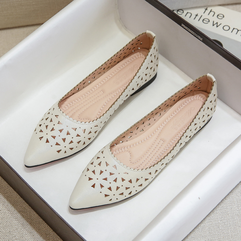 镂空尖头平底单鞋女夏