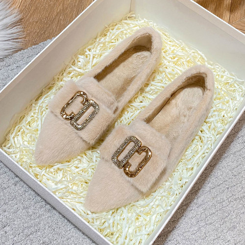 棉鞋女冬季2025新款超火平底毛毛鞋女外穿加绒保暖貂毛豆豆鞋软底