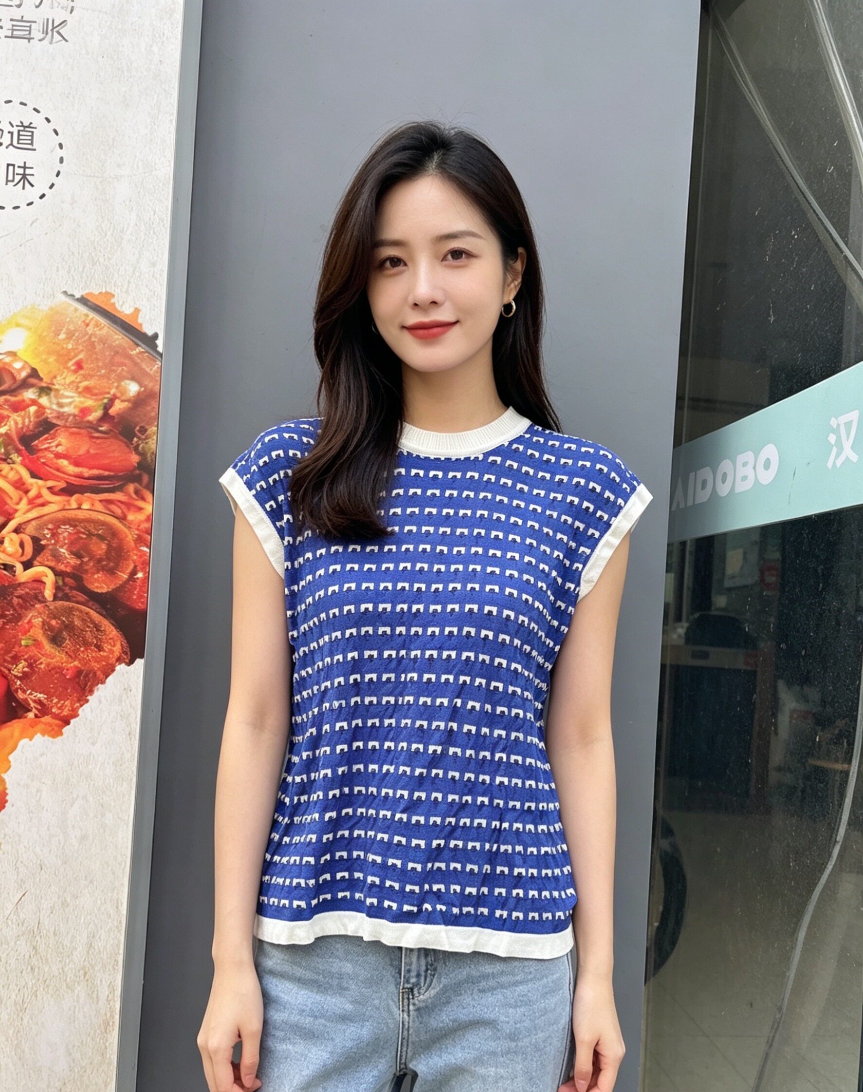 新款破洞格子短袖冰丝针织衫无袖t恤设计感小众宽松打底线衫上衣
