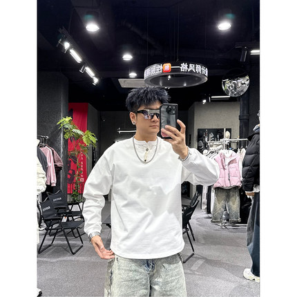 26春季全棉重磅长袖T恤男休闲立体裁剪宽松简约高级感打底衫上衣