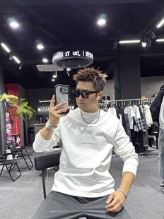 玖毅秋季新款字母印花纯棉休闲长袖T恤男痞帅纯色百搭上衣打底衫