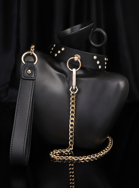 暗黑镶钻皮牵引颈环脖圈个性项圈