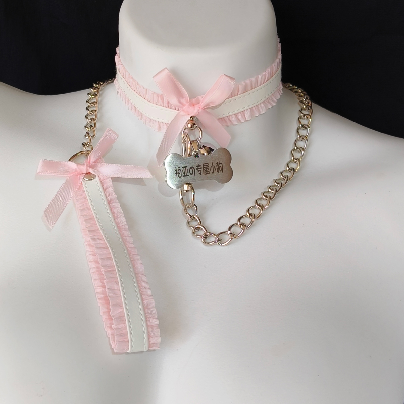 私人定制刻字铃铛蕾丝蝴蝶结颈链