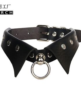 万圣节暗黑风pu皮质衣领o型项链