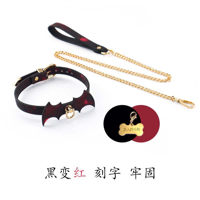 温感变色项圈皮拍定制刻字牌蝙蝠