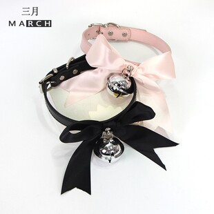 人带项圈女m牵引绳铃铛男生蝴蝶结女朋友锁骨链choker摇铃变装粉