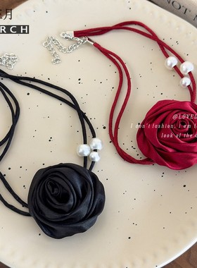 玫瑰花珍珠项链锁骨链