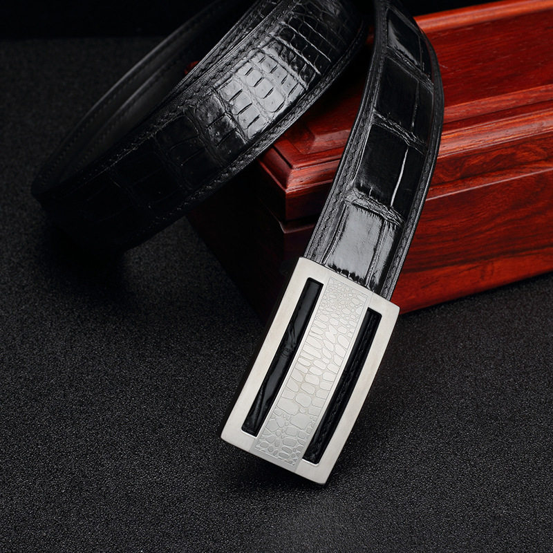 泰国鳄鱼皮皮带男真皮正品休闲商务钢扣平滑扣无拼接皮腰带男裤带