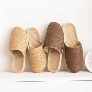 亚麻拖鞋夏季包头藤编拖鞋室内地板家居防滑透气凉拖鞋