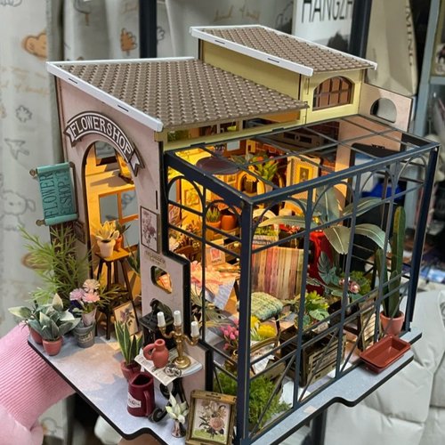 若来艾米莉花店diy手工小屋房子微缩模型艺术屋拼装玩具圣诞礼物